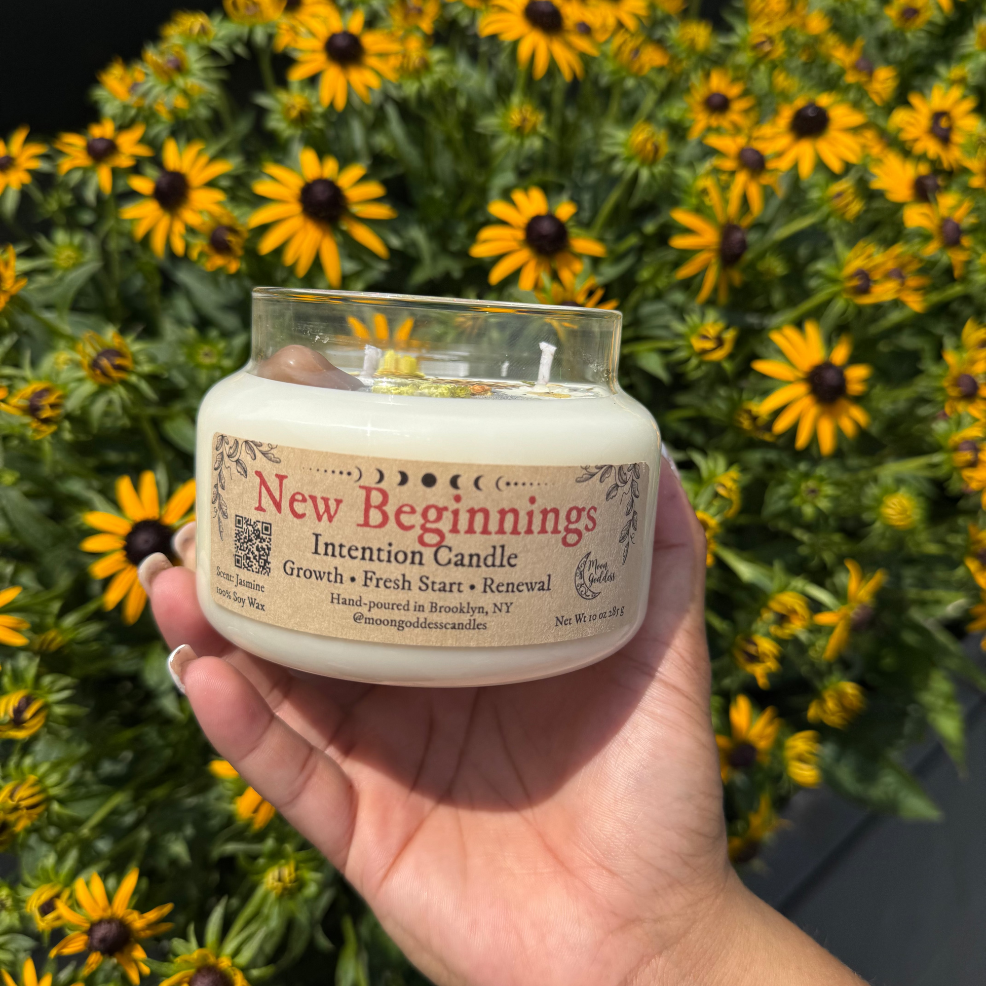 New beginnings candle hand poured with soy wax with a jasmine scent
